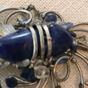 Artisan Modernist lapis cobalt silver brooch